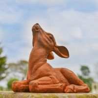 Rustic Cast Iron Sitting Foe Sculpture - Facing Left