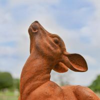 Close-Up of Rustic Cast Iron Sitting Foe Sculpture - Facing Left