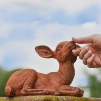 Rustic Cast Iron Sitting Foe Sculpture - Facing Right to Scale