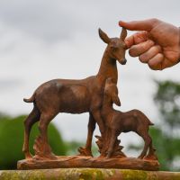 Rustic Cast Iron Doe & Calf Sculpture to Scale