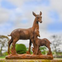 Rustic Cast Iron Doe & Calf SculptureRustic Cast Iron Doe & Calf Sculpture