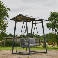 Side view of Grey "Cliveden" Rattan Garden Swing Chair  Side view of Grey "Cliveden" Rattan Garden Swing Chair