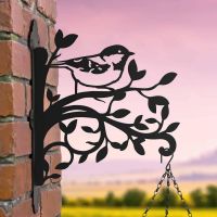 Steel Hanging Basket Bracket with Coal Tit on Branches Topper