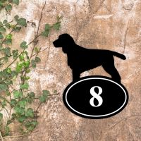 Cocker Spaniel Iron House Number Sign in Situ on a Rustic Wall 