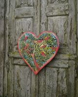 Colourful "Aviary Tree" Heart Shaped Garden Mirror Wall Art