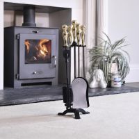 Traditional Polished Brass & Black Companion Set in Situ