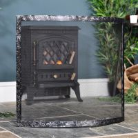 Contemporary Antique Silver Bowed Fire Guard in Situ in Front of the Fireplace