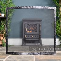 Front view of the Contemporary Antique Silver Bowed Fire Guard