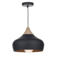 Contemporary Metal Pendant Light with Wooden Detailing