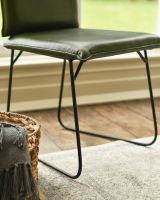 Contemporary Olive Green Leather and Black Steel Chair Sled Base 