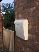 “Alpine Peaks” Cream Contemporary Post Box in Situ in the Garden