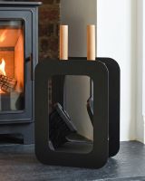 Contemporary Sleek Black "Duplex" Two Piece Companion Set with Wooden Handles Digital Illustration 
