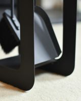 Close-Up of Contemporary Sleek Black "Duplex" Two Piece Companion Set with Wooden Handles
