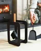 Scale Shot of Contemporary Sleek Black "Duplex" Two Piece Companion Set with Wooden Handles