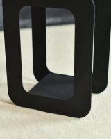 Close-Up of Contemporary Sleek Black "Duplex" Two Piece Companion Set with Wooden Handles without Tools