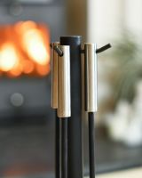 Close Up Of Contemporary Three Piece Companion Set With Brushed Steel Handles Handles Close Up Of Contemporary Three Piece Companion Set With Brushed Steel Handles Handles