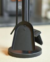 Close Up Of Contemporary Three Piece Companion Set With Brushed Steel Handles Shovel Close Up Of Contemporary Three Piece Companion Set With Brushed Steel Handles Shovel