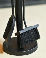 Close Up Of Contemporary Three Piece Companion Set With Brushed Steel Handles Brush Close Up Of Contemporary Three Piece Companion Set With Brushed Steel Handles Brush