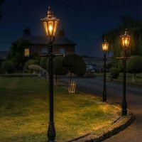 Ai Illustration of the 2.7m Copper Hexagonal Concordia Lamp Post Set Illuminated at Night