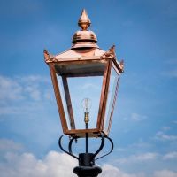 Copper Victorian Lantern in Situ on a Cast Iron Lamp Post