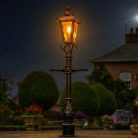 AI Illustration of the 1.5m Copper Victorian Miniature Lamp Post Illuminated at Night