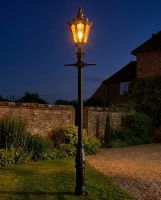 Copper Concordia Hexagonal Extra Large Lantern & Lamp Post Set digital illustration at night
