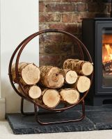 Copper Contemporary Circular Log Rack & Holder With Handle - 45cm in Situ Digital illustration