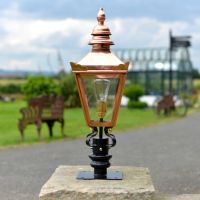 Copper Harrogate Pillar Light and Lantern Set in Situ on a Driveway Copper Harrogate Pillar Light and Lantern Set in Situ on a Driveway