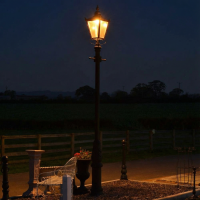 Digital Illustration of the 3.7m Copper Victorian Lamp Post Set Illuminated at Night 