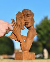 Cast Iron Rustic Embracing Couple Garden Sculpture Scale Shot 