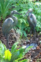 "For Always" Pair of Cast Iron Garden Crane Sculptures