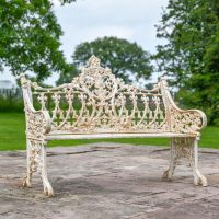 Antique Cream Cast Iron Gothic Two Seater Bench 