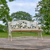 Antique Cream Rose Cast Iron & Wood Bench  Antique Cream Rose Cast Iron & Wood Bench