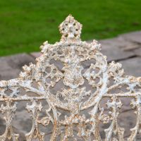 Close up of Gothic detailing on Antique Cream Bench 