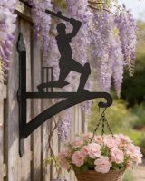 Digital representation of Cricket Player Iron Hanging Basket Bracket mounted on sun bleached fence Digital representation of Cricket Player Iron Hanging Basket Bracket mounted on sun bleached fence