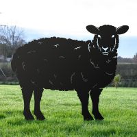 Black Iron Curly Sheep Silhouette in Situ in the Garden