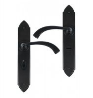 "Verona" Curved Black Medieval Lever Handle With Bathroom Lock "Verona" Curved Black Medieval Lever Handle With Bathroom Lock