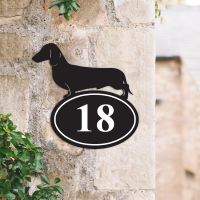 Bespoke Dachshund Iron House Number Sign in Situ