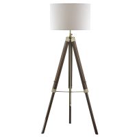 Natural Wood Tripod Design Floor Lamp with Linen Shade