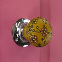 Brown and Red Flower Contemporary Bright Chrome Door Knobs