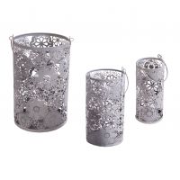 Set of three Grey Decorative Cylinder with flower detail Set of three Grey Decorative Cylinder with flower detail