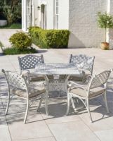 Deluxe "Blanche" Outdoor Dining Set in Situ on an Outdoor Garden Patio with cushions