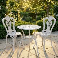 Deluxe "Rosenbloom" Two Seater Garden Table & Chair Set in Off-White digital illustration