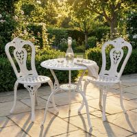 Deluxe "Rosenbloom" Two Seater Garden Table & Chair Set in Off-White digital illustration dressed table