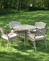 Deluxe “Aether” Outdoor Four Seater Garden Table & Chair Set in Smooth Champagne with Cushions