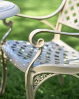 Close-Up of Spiralled Armrest on Deluxe “Aether” Outdoor Four Seater Garden Table & Chair Set in Smooth Champagne