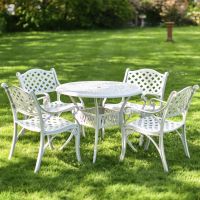 Deluxe “Aether” Outdoor Four Seater Garden Table & Chair Set in White Deluxe “Aether” Outdoor Four Seater Garden Table & Chair Set in White