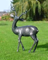 Deluxe Aged Verdigris "Tribute" Buck Looking Left Garden Sculpture in Situ
