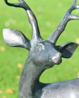 Close-Up of Deluxe Aged Verdigris "Tribute" Buck Garden Sculpture - Looking Left