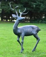 Deluxe Aged Verdigris "Tribute" Buck Garden Sculpture - Looking Left in Situ